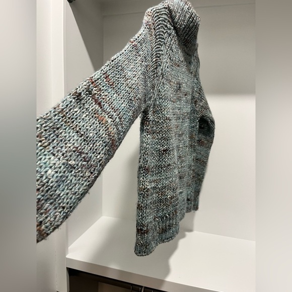 Anthropologie Moth Light Blue Chunky Knit Alpaca Wool Blend Mock Neck Sweater S - Picture 3 of 8